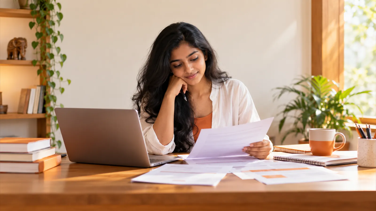 Student reviewing scholarship paperwork